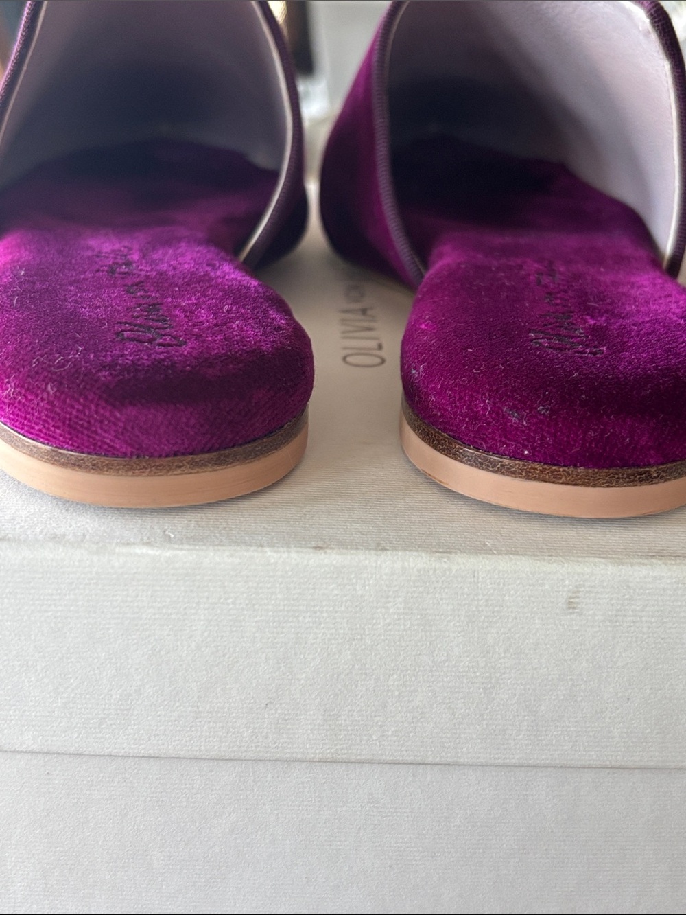 Olivia Von Halle Contessa Pasha Pink Slippers in Velvet Size 38 - Picture 16 of 16